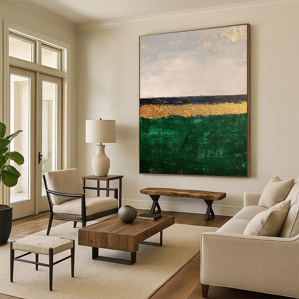 Minimalist Gold and Green Abstract Painting for Contemporary Home Offices GAB1298
