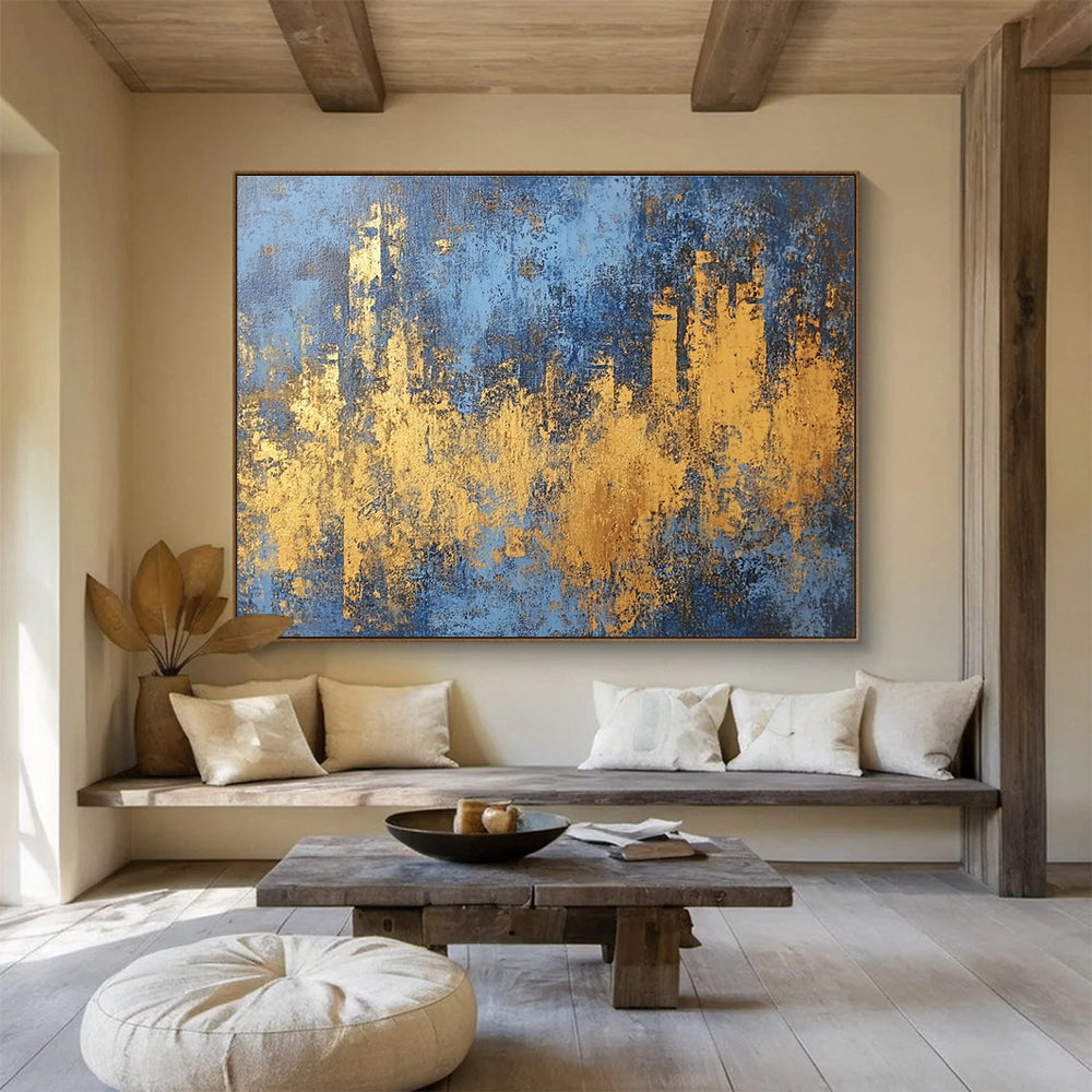 Blue and Gold Urban Abstract with Bold Textures Abstract Painting ABS313