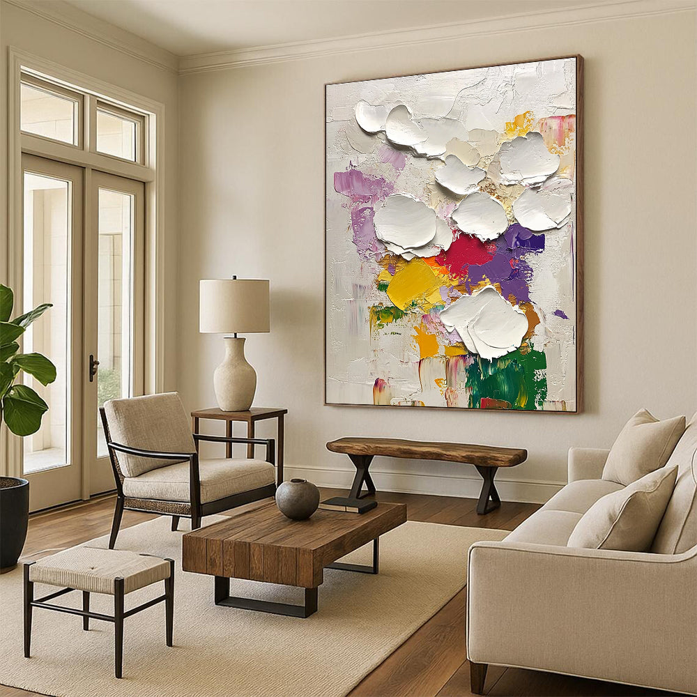 Textured White Flower Abstract Painting for Charming Florist Shops GAB0829