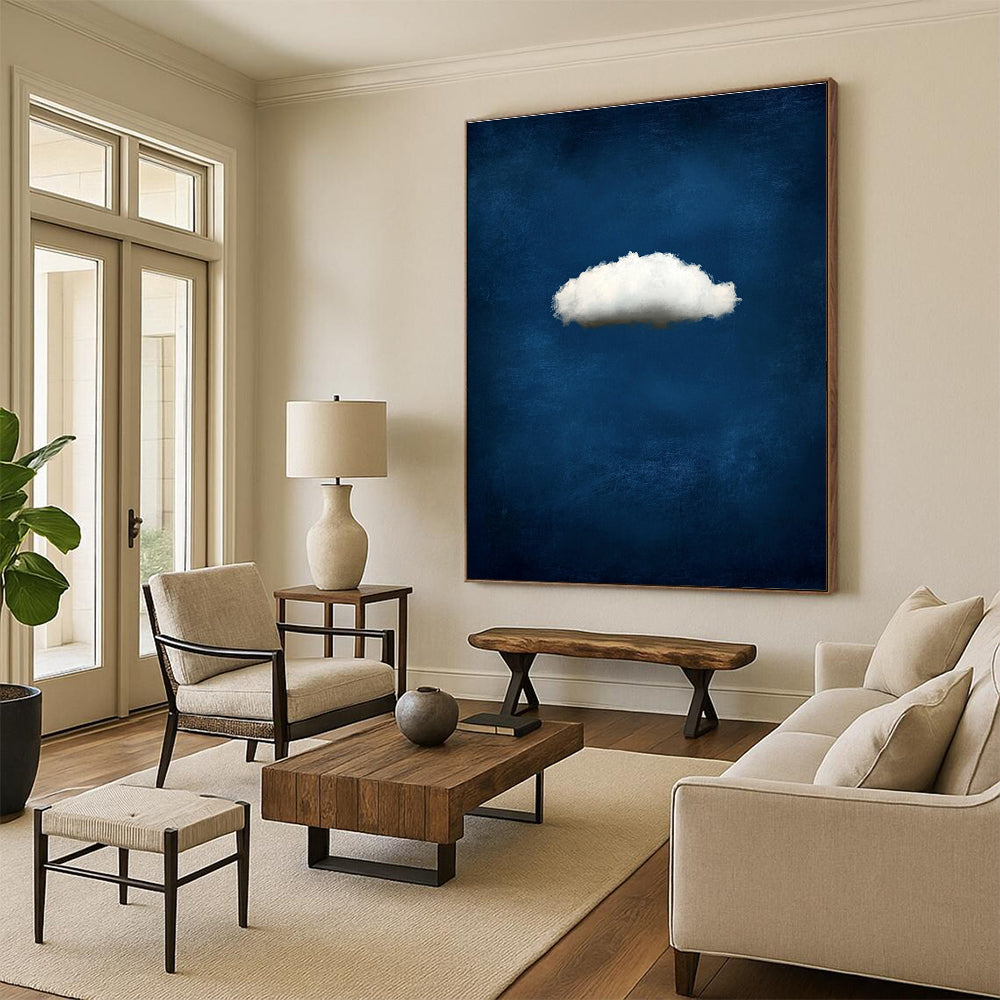Single White Cloud on Blue Serene Abstract Art for Relaxing Spaces GAB1449