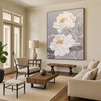 White Peonies with Gold Elegant Abstract Painting for Luxury Spaces GAB1478