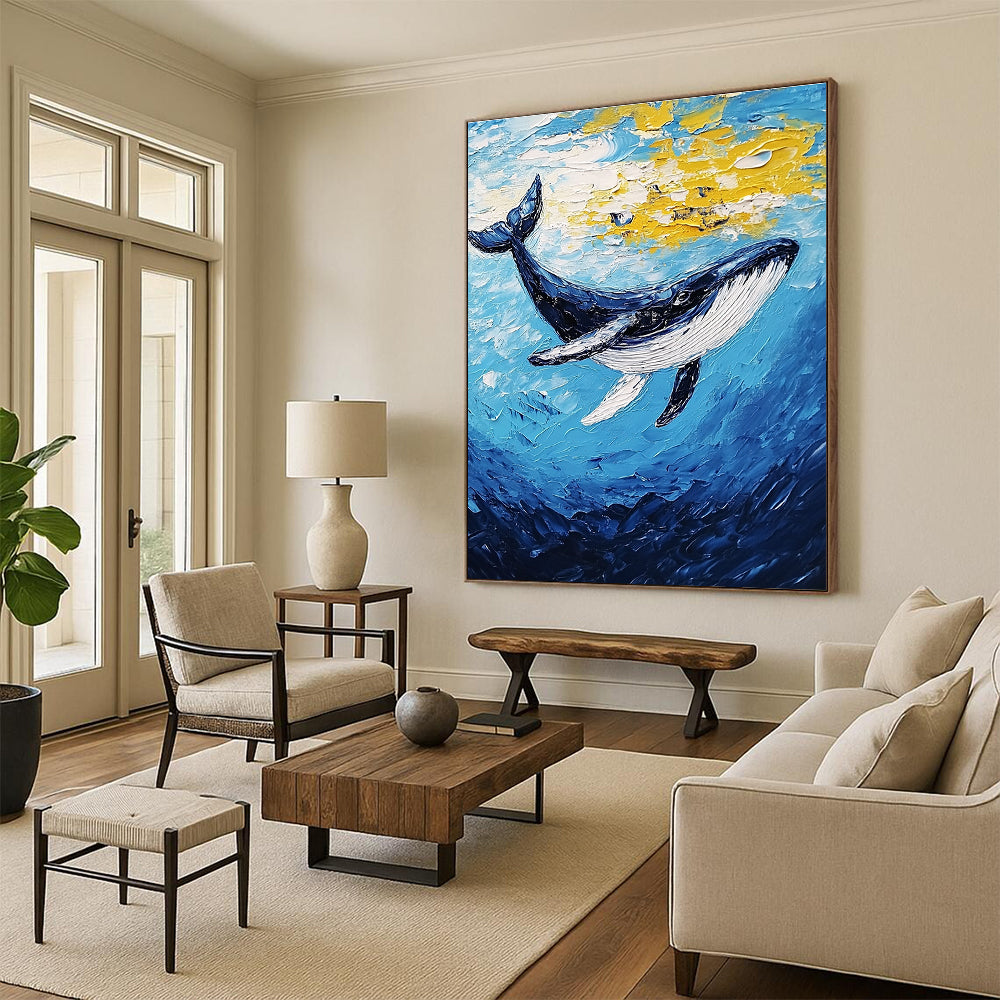 Blue Whale in Ocean Abstract Painting of Marine Majesty GAB0190