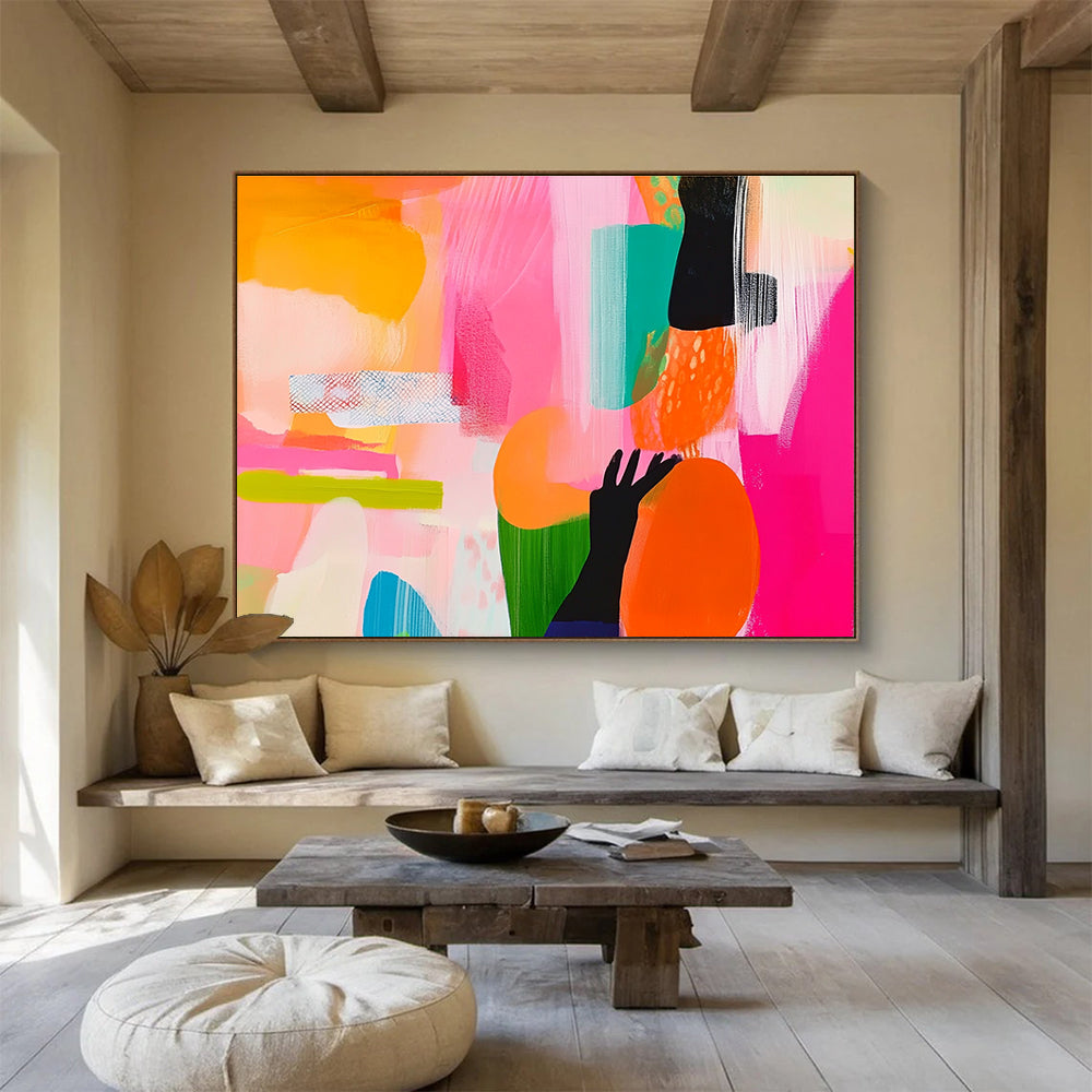 Pink and Orange Abstract Painting with Bold, Expressive Energy ABS458