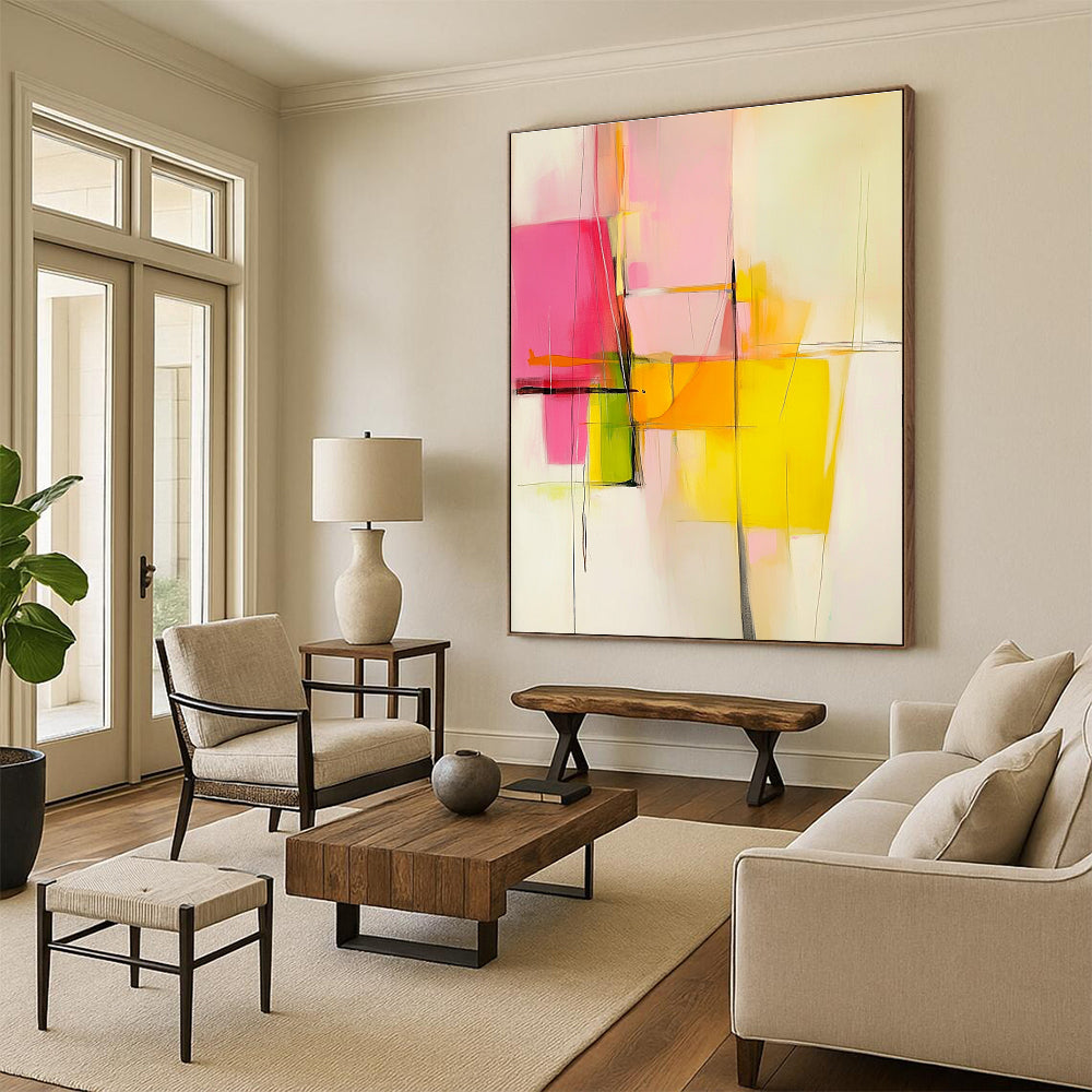 Pink and Yellow Abstract Painting for Feminine - Inspired Fashion Studios GAB0917