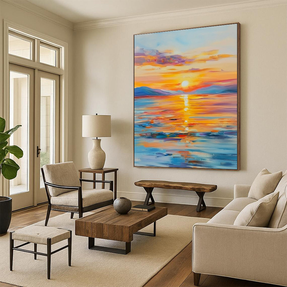 Vivid Sunset Sea Abstract Painting with Radiant Hues GAB0010