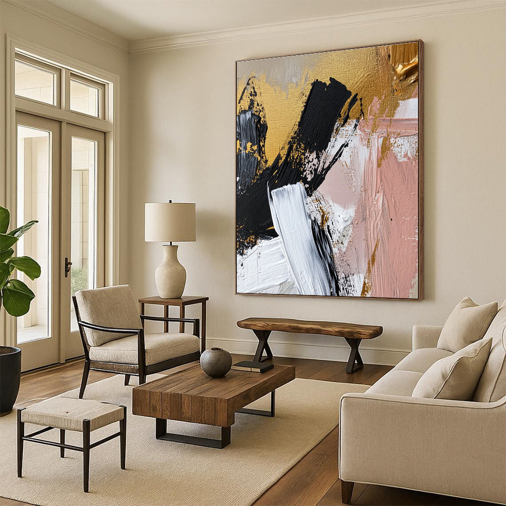 Gold Accented Abstract Strokes Abstract Painting with Luxurious Flair WINK056