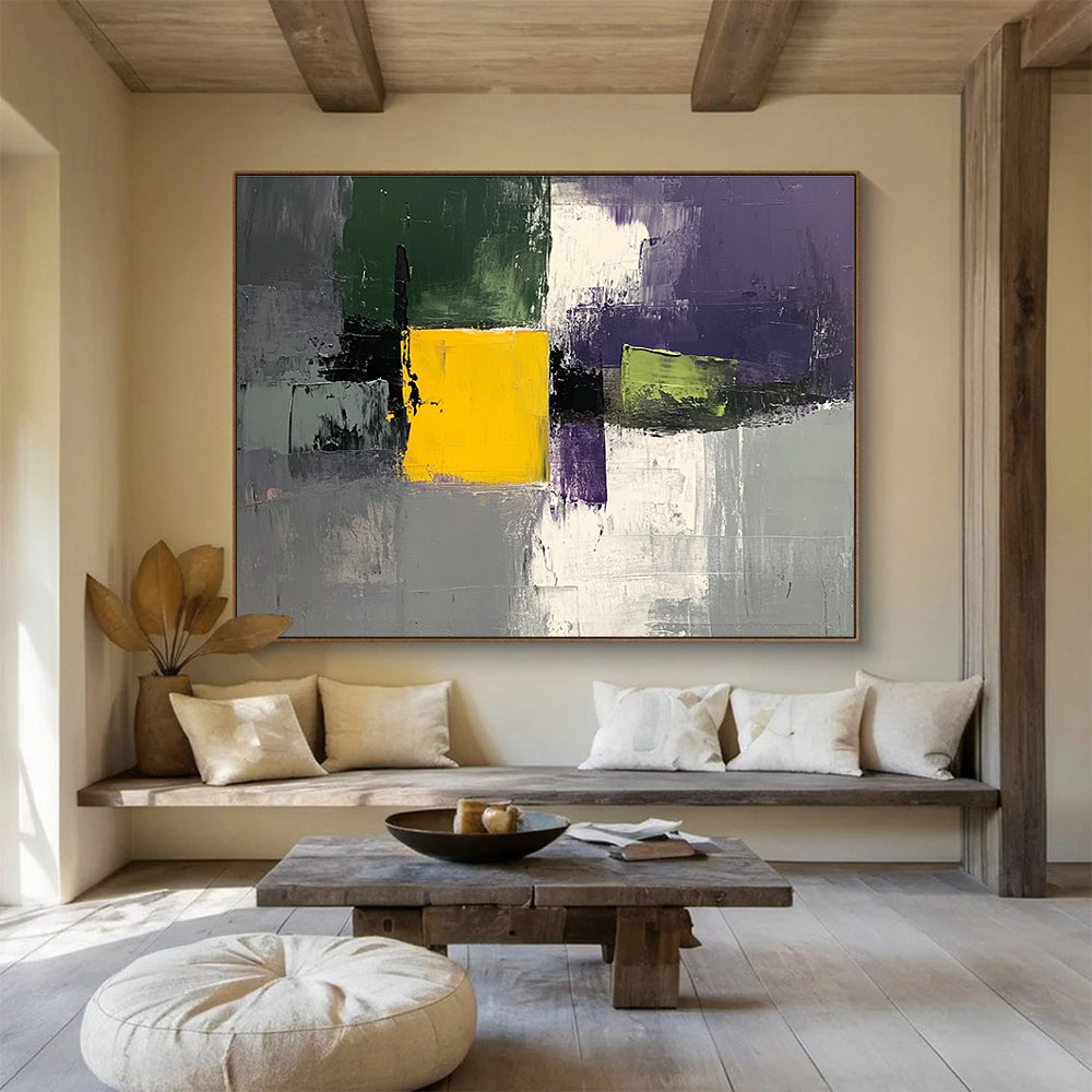 Geometric Color Block Abstract Painting with Modern, Structured Harmony ABS482