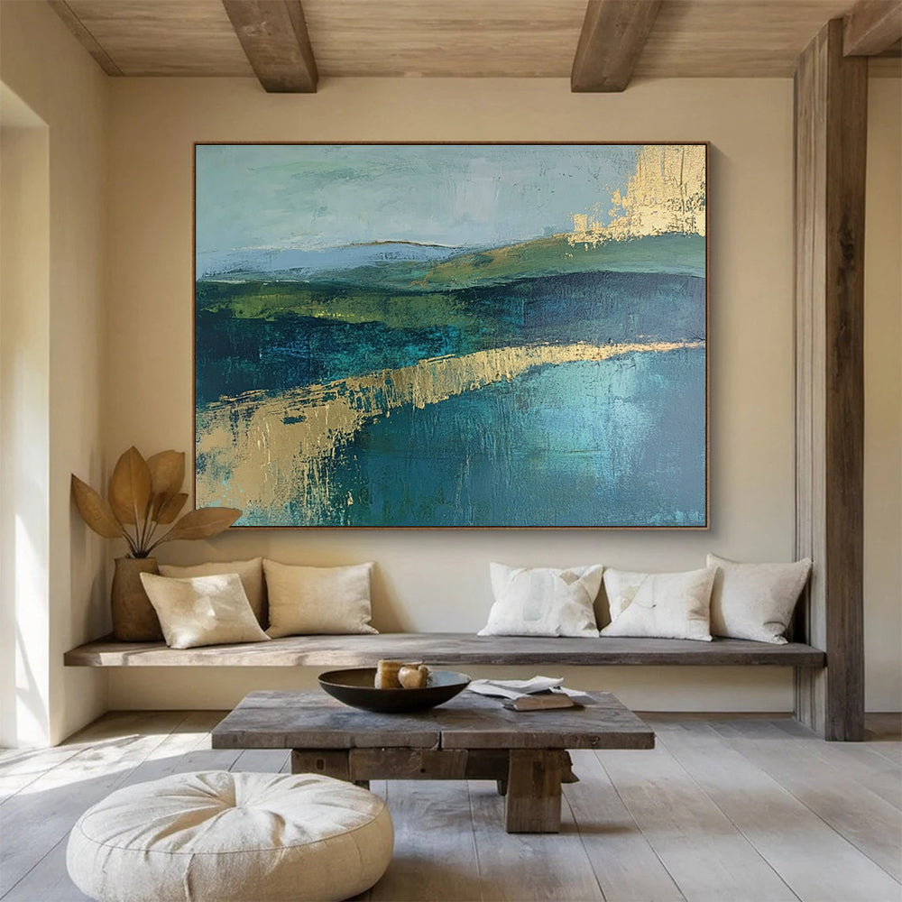 Green and Blue Landscape Abstract Painting with Subtle, Serene Layers ABS473