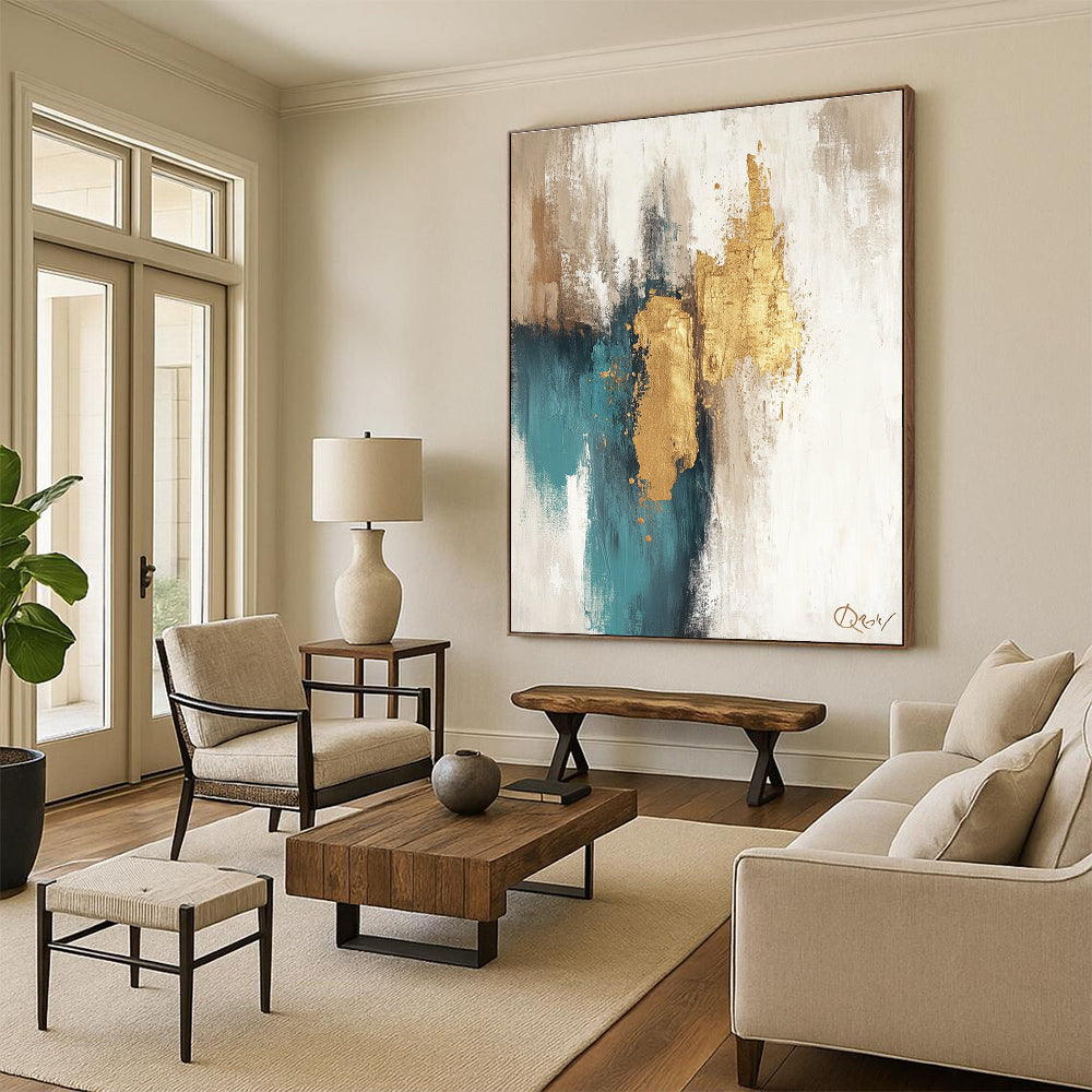 Neutral and Gold Abstract Painting for Minimalist - Luxury Homes GAB0896