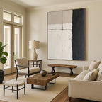 Beige and Black Grid Abstract Painting with Textured Surfaces WINK847
