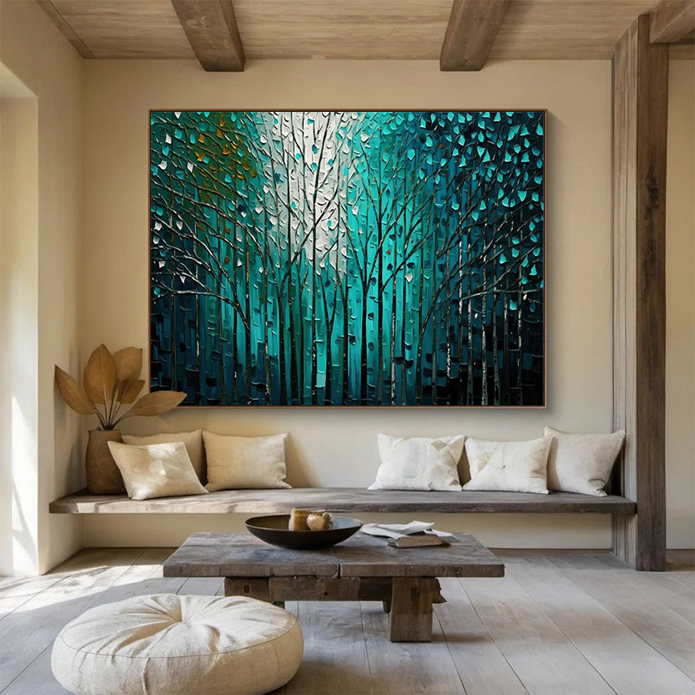 Blue Forest Trees Abstract Painting for Nature - Inspired Offices YHT311
