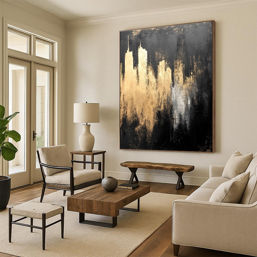 Golden Cityscape Abstract - Luxurious Urban Abstract Painting GAB0647