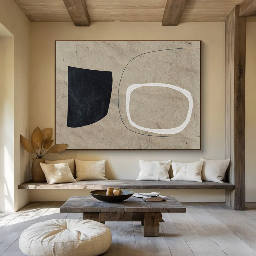 Black - White - Beige Abstract Painting for Timeless Interiors YHT113
