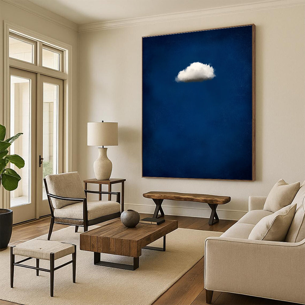 Single White Cloud on Blue Simple Abstract Painting for Calm Interiors GAB1448