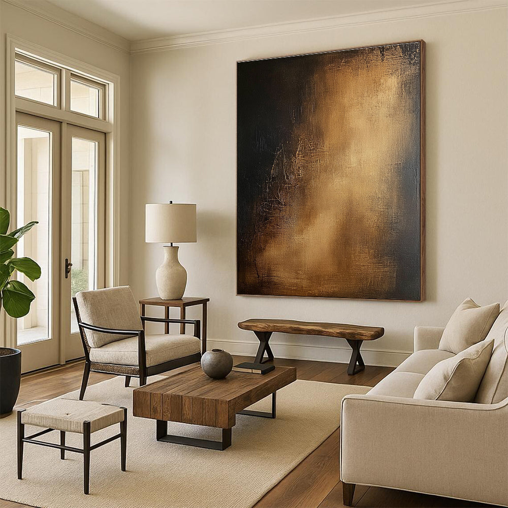 Dark Brown and Gold Gradient Abstract Painting with Opulent Depth WINK032