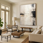 Black - White - Beige Abstract Painting for Minimalist Home Interiors HENG131