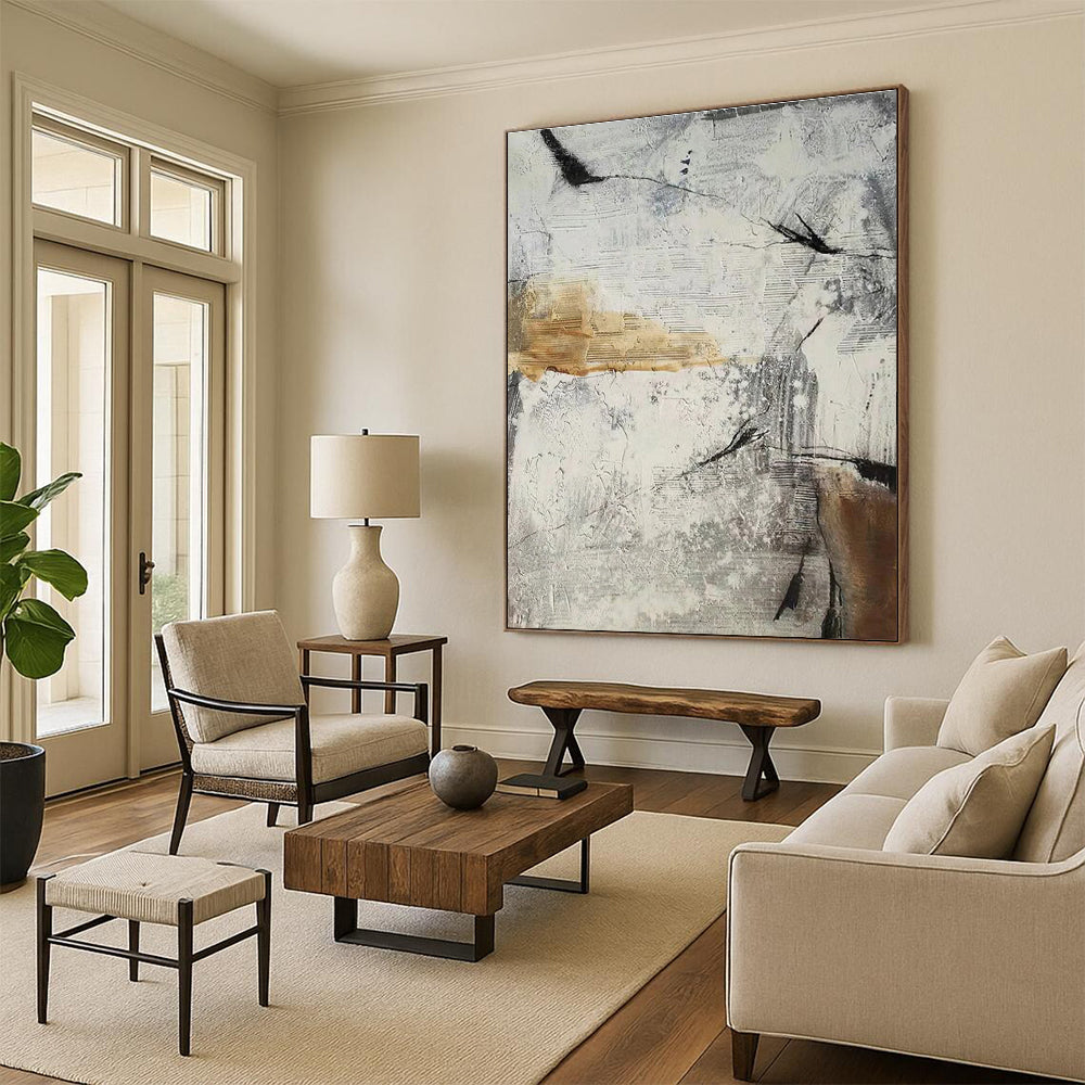 Gray and Beige Abstract Textures Painting for Industrial - Chic Spaces HENG338