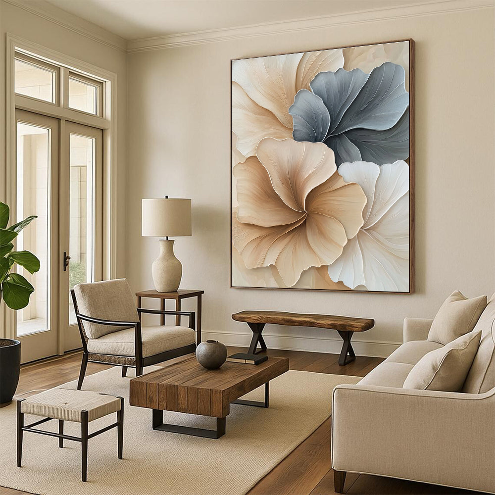 Beige and Grey Floral Shapes Abstract Painting of Elegant Nature GAB0094
