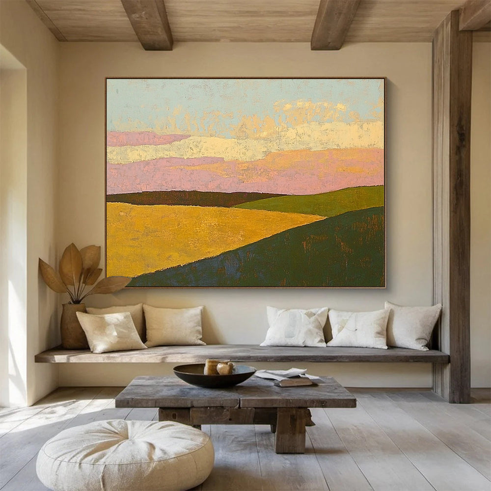 Pastel Landscape with Color Blocks Abstract Painting with Soft Harmony ABS575