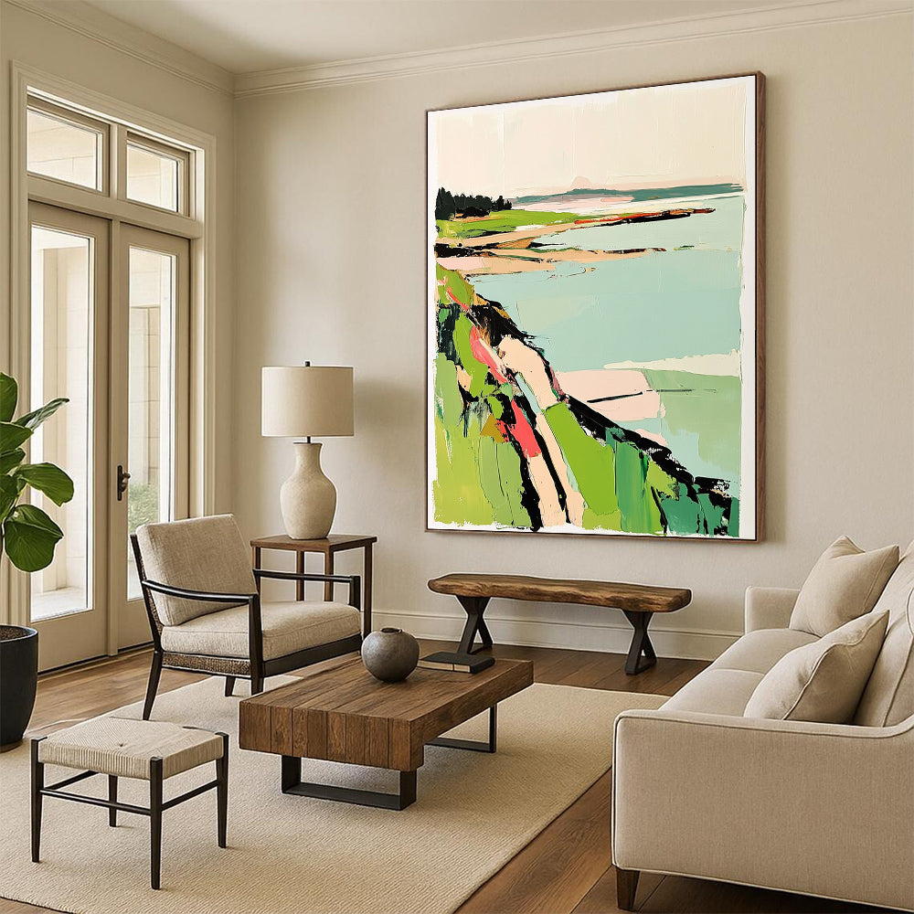 Coastal Landscape Abstract Painting for Bohemian - Style Beach Houses GAB1336