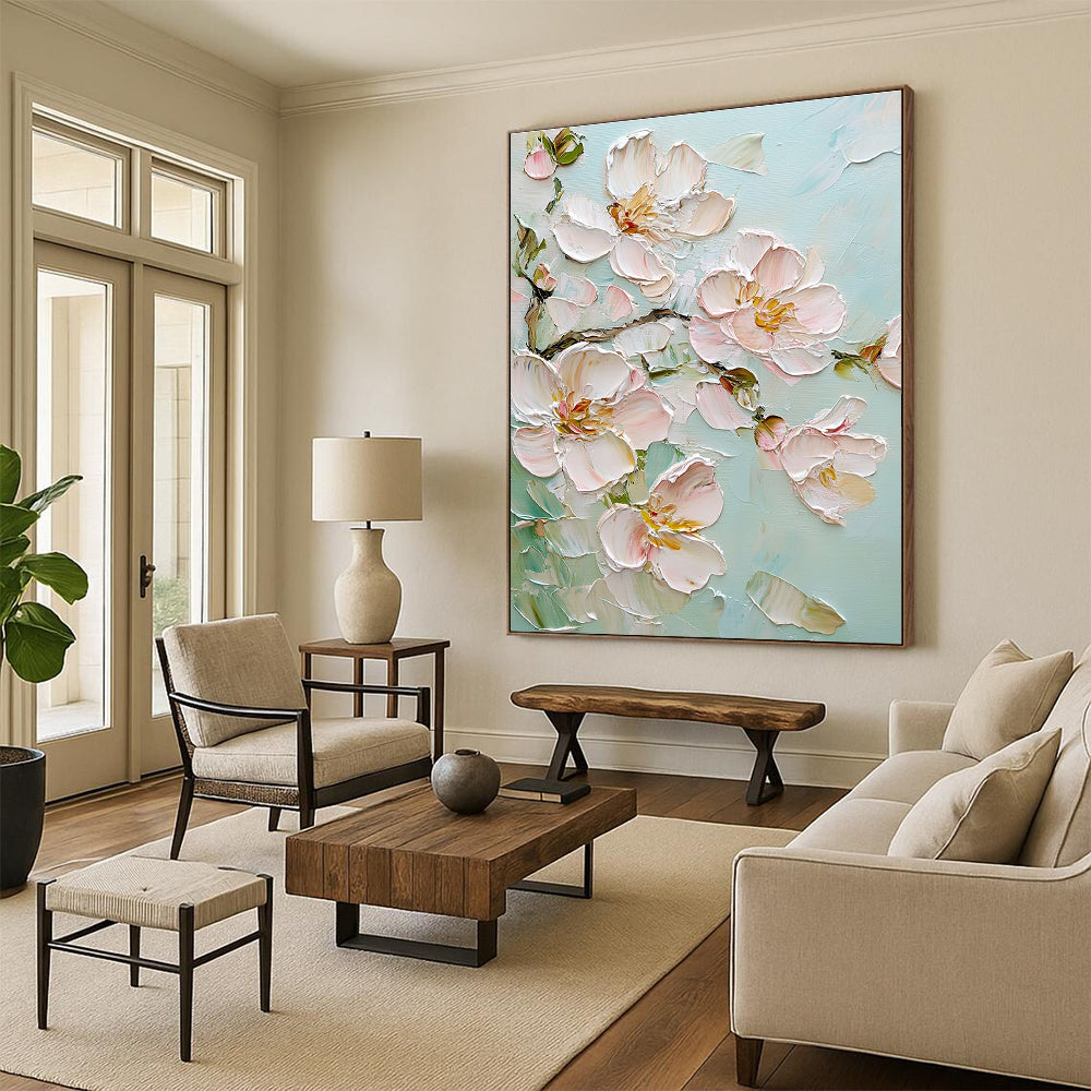Textured Flower Blossoms Abstract Painting for Feminine - Style Bedrooms GAB1291
