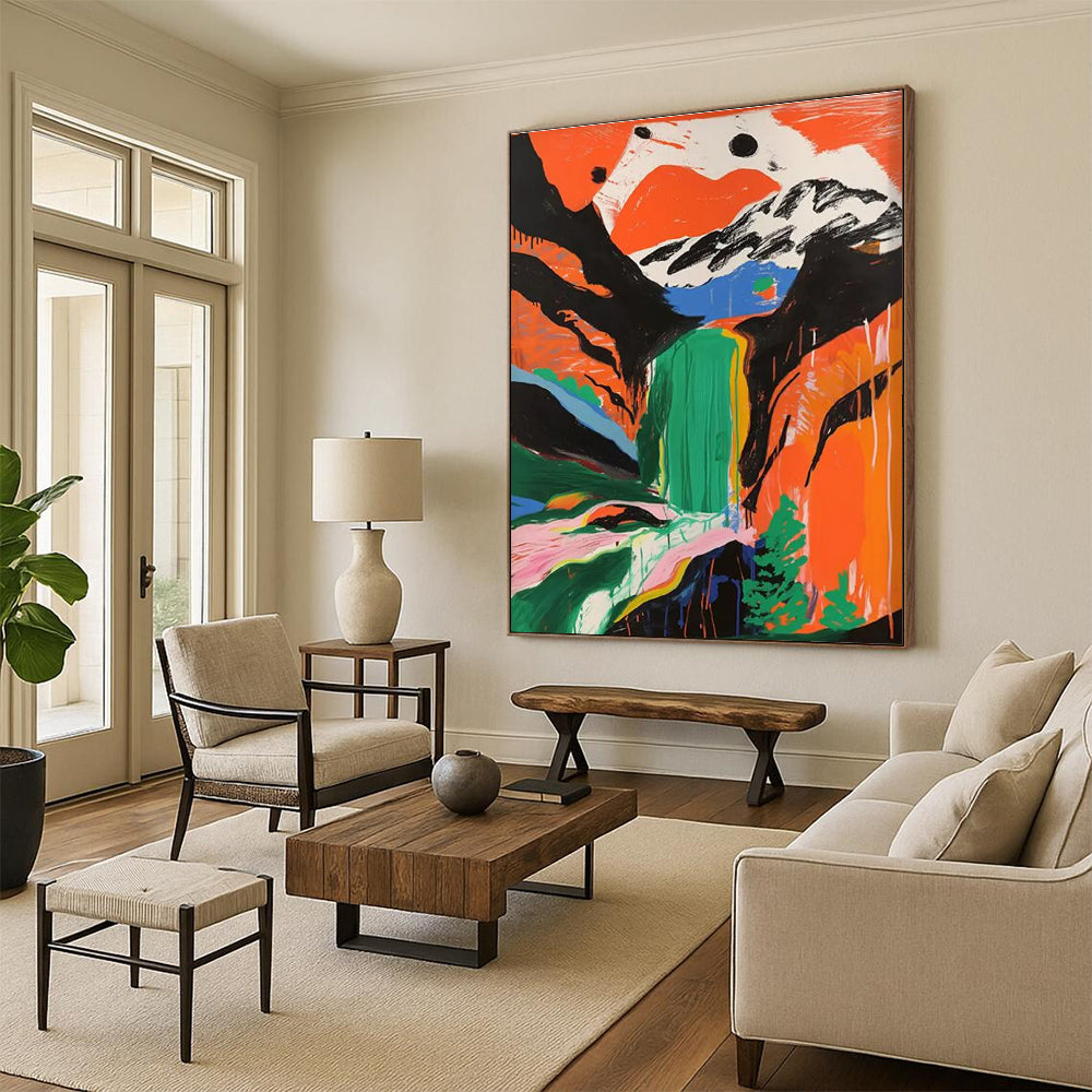 Colorful Mountain Waterfall Abstract Painting for Nature - Lover Cabins HENG105