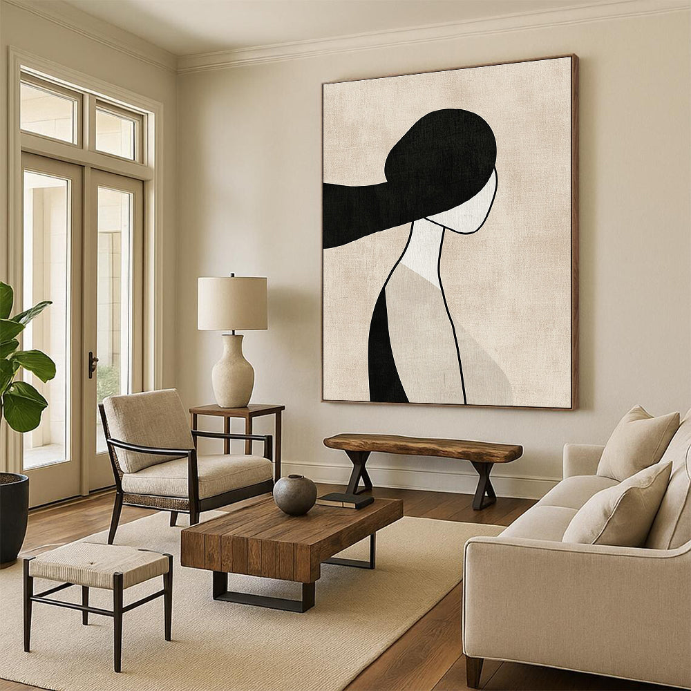 Minimalist Woman Silhouette Abstract Painting for Serene Bedroom Corners GAB1378