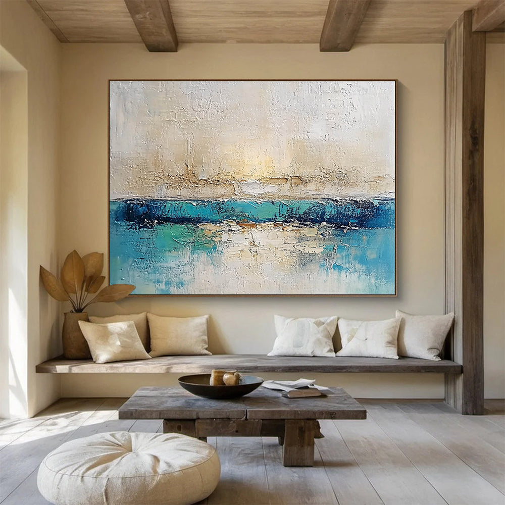 Textured Sea and Sky Abstract Painting with Layered, Coastal Calm ABS491