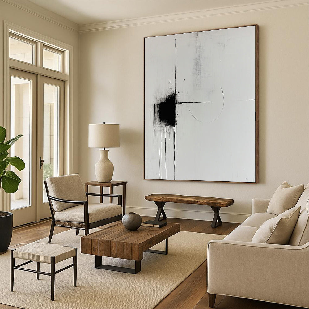 Minimalist Black and White Abstract Painting for Contemporary Studies GAB1008