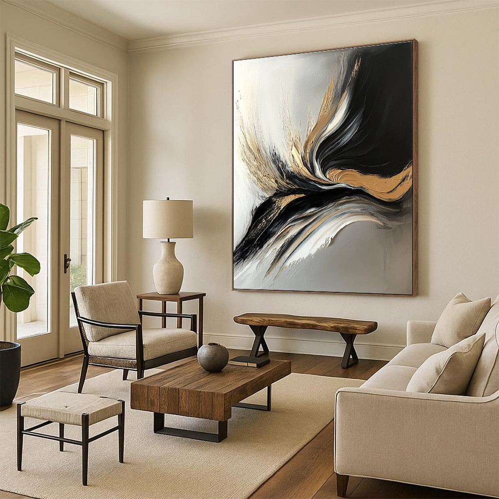 Gold and Black Abstract Painting with Luxurious Flow WINK343