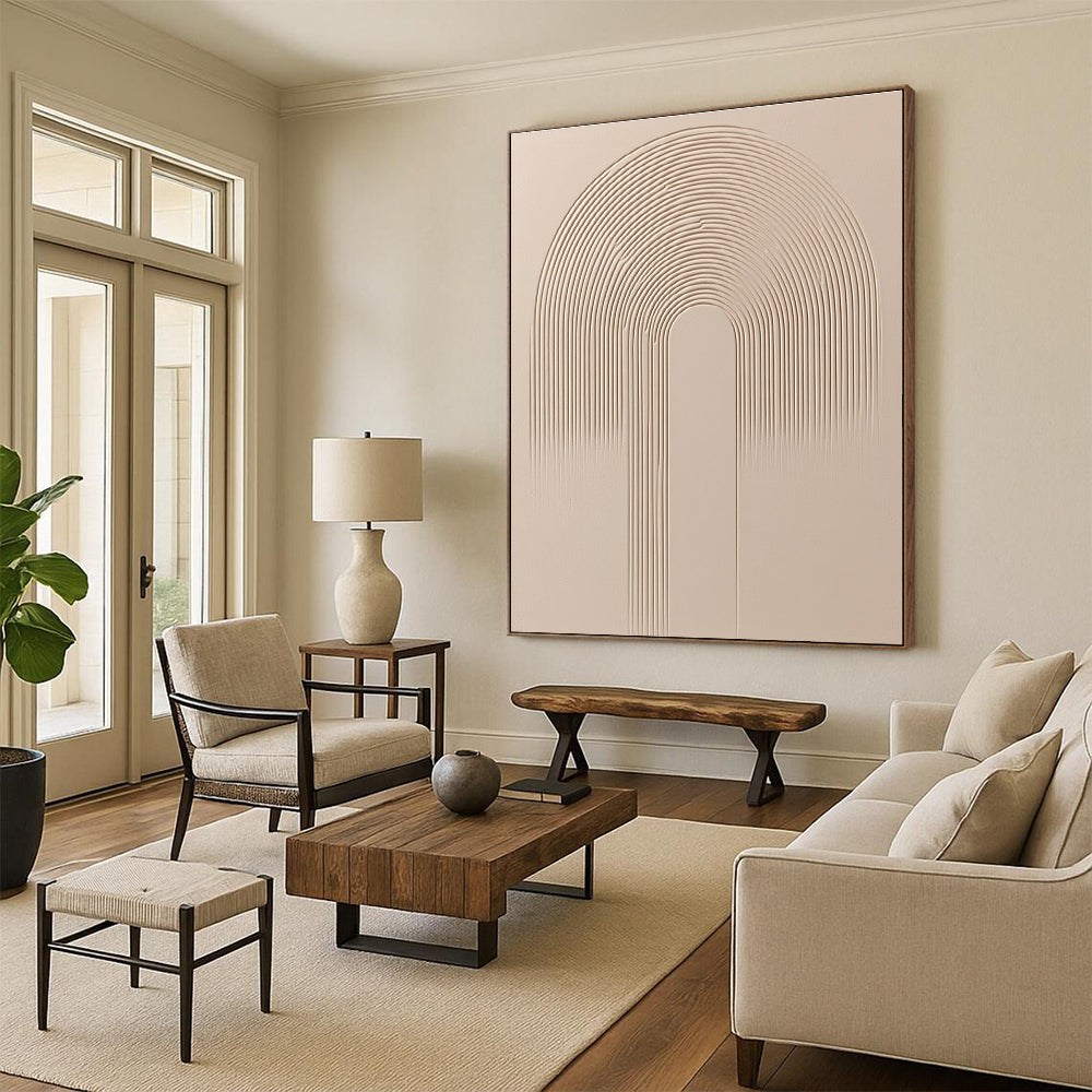 Beige Textured Arch Art Minimalist Abstract Painting for Sophisticated Spaces GAB1403