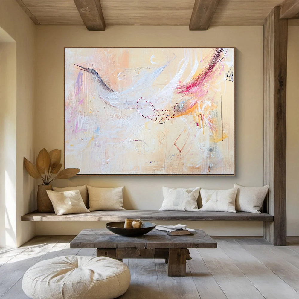 Ethereal Bird Abstract Painting with Delicate Graceful Forms ABS543