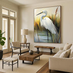 White Egret Realistic - Abstract Painting for Nature - Themed Home Offices GAB1331