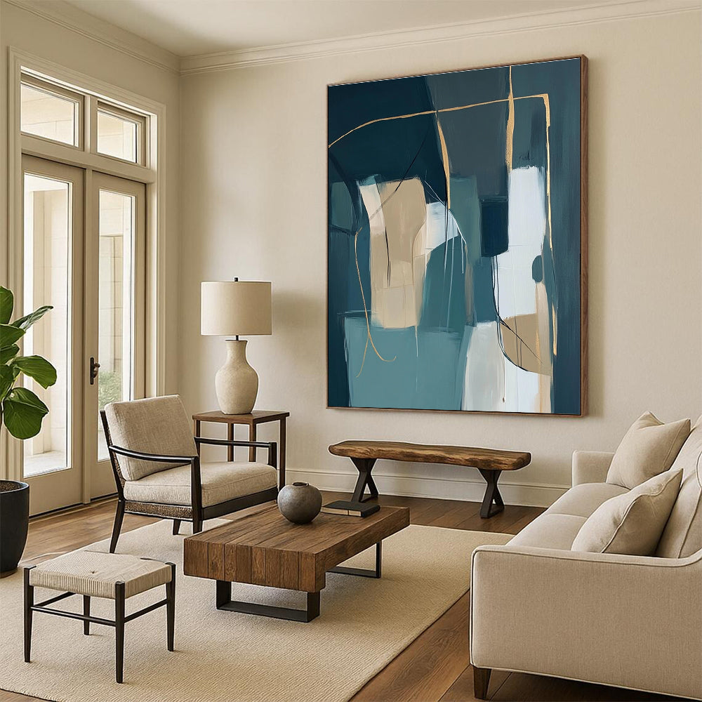 Teal Beige Gold Abstract Painting with Modern Sophistication WINK463