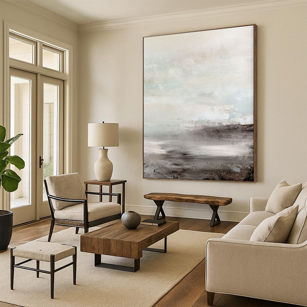 Light - Toned Landscape Abstract Painting for Minimalist Home Offices HENG154
