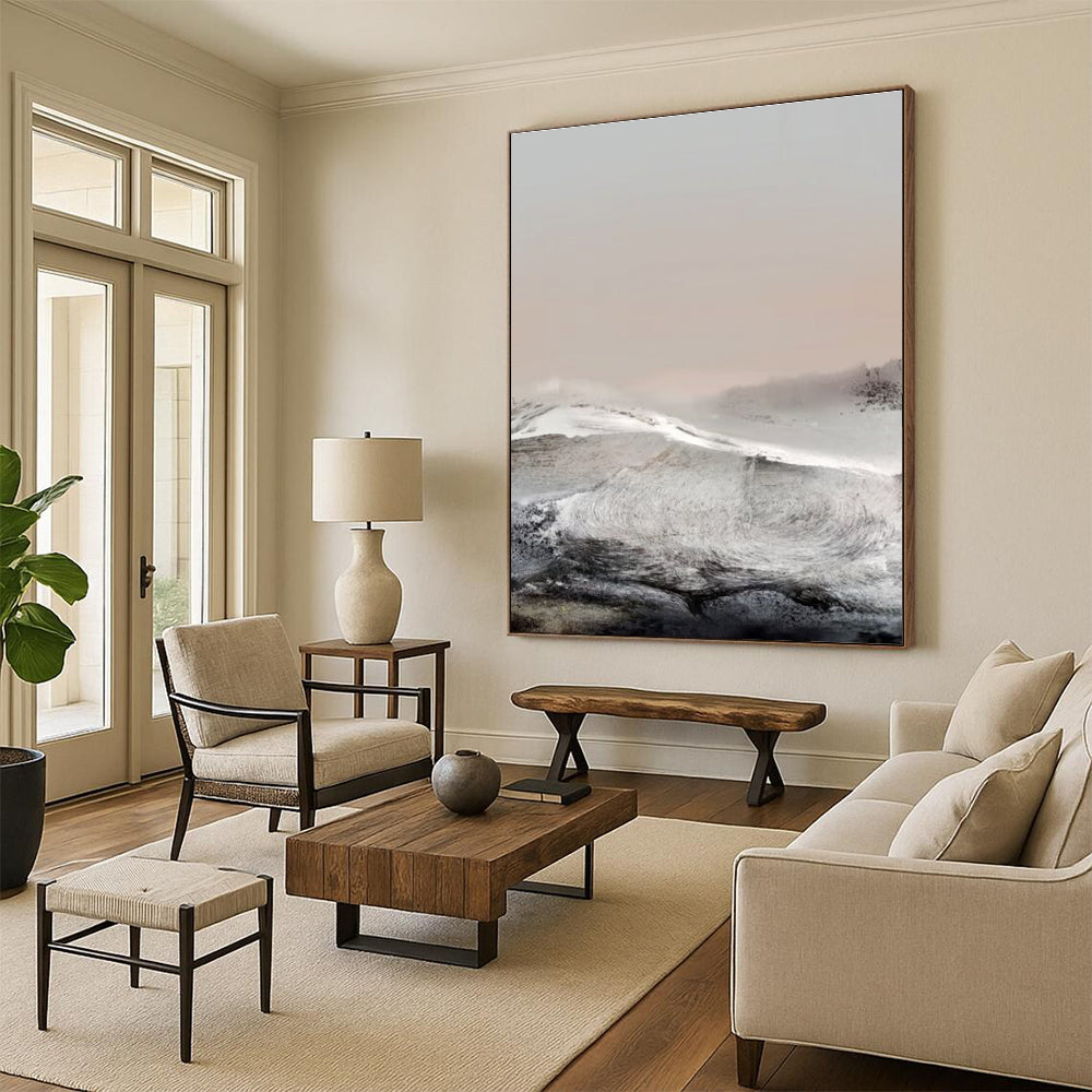 Monochromatic Landscape Abstract Painting for Minimalist Living Spaces HENG162
