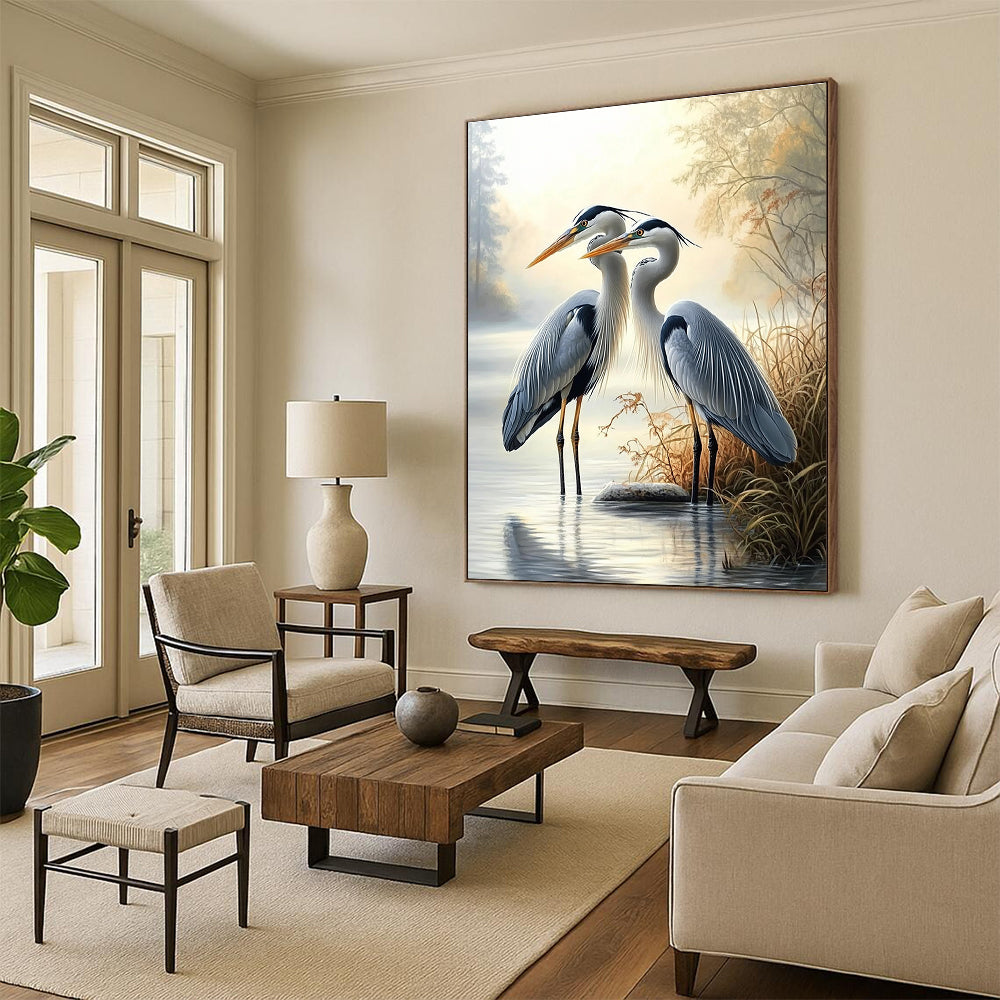 Herons by River Idyllic Abstract Painting for Nature - Loving Homes GAB1498