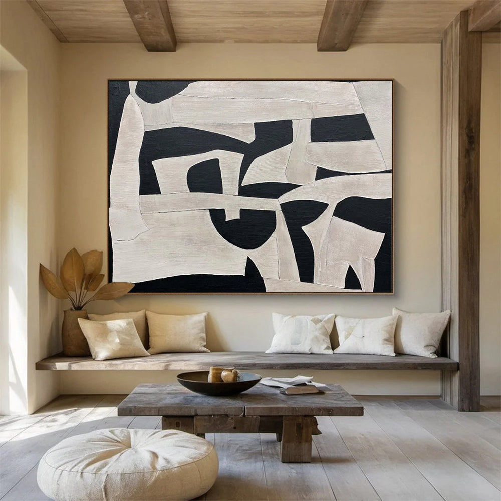 Black - White Geometric Abstract Painting for Modern Galleries YHT092