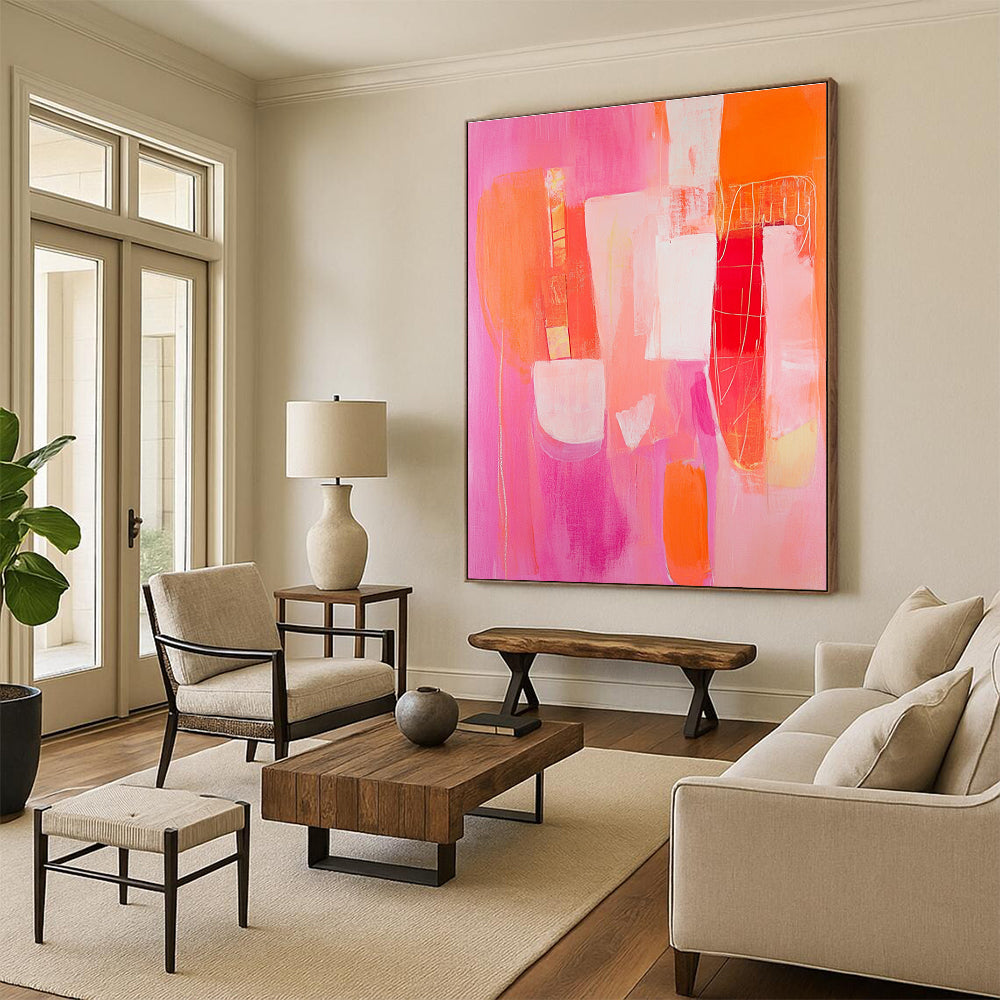 Pink and Orange Shapes Vibrant Abstract Painting GAB0316