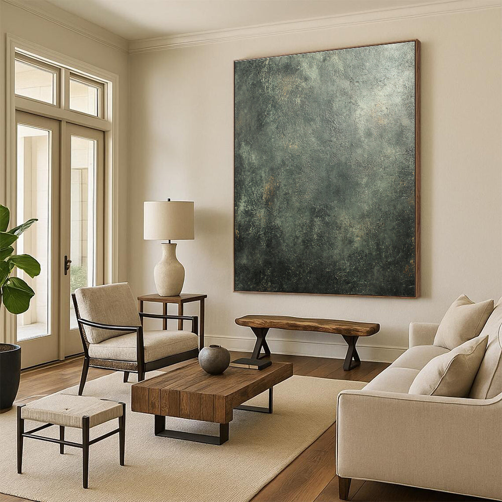 Dark Green Textured Abstract Painting with Earthy Depth WINK104
