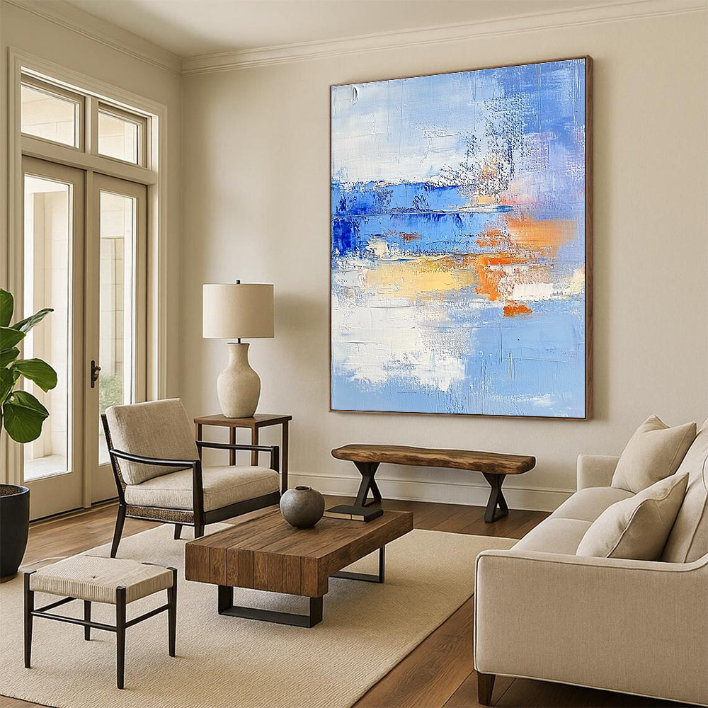 Blue Orange Abstract Landscape Painting with Dreamy Hues WINK617