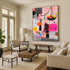 Pink and Colorful Abstract Shapes Painting of Lively Creativity GAB0098