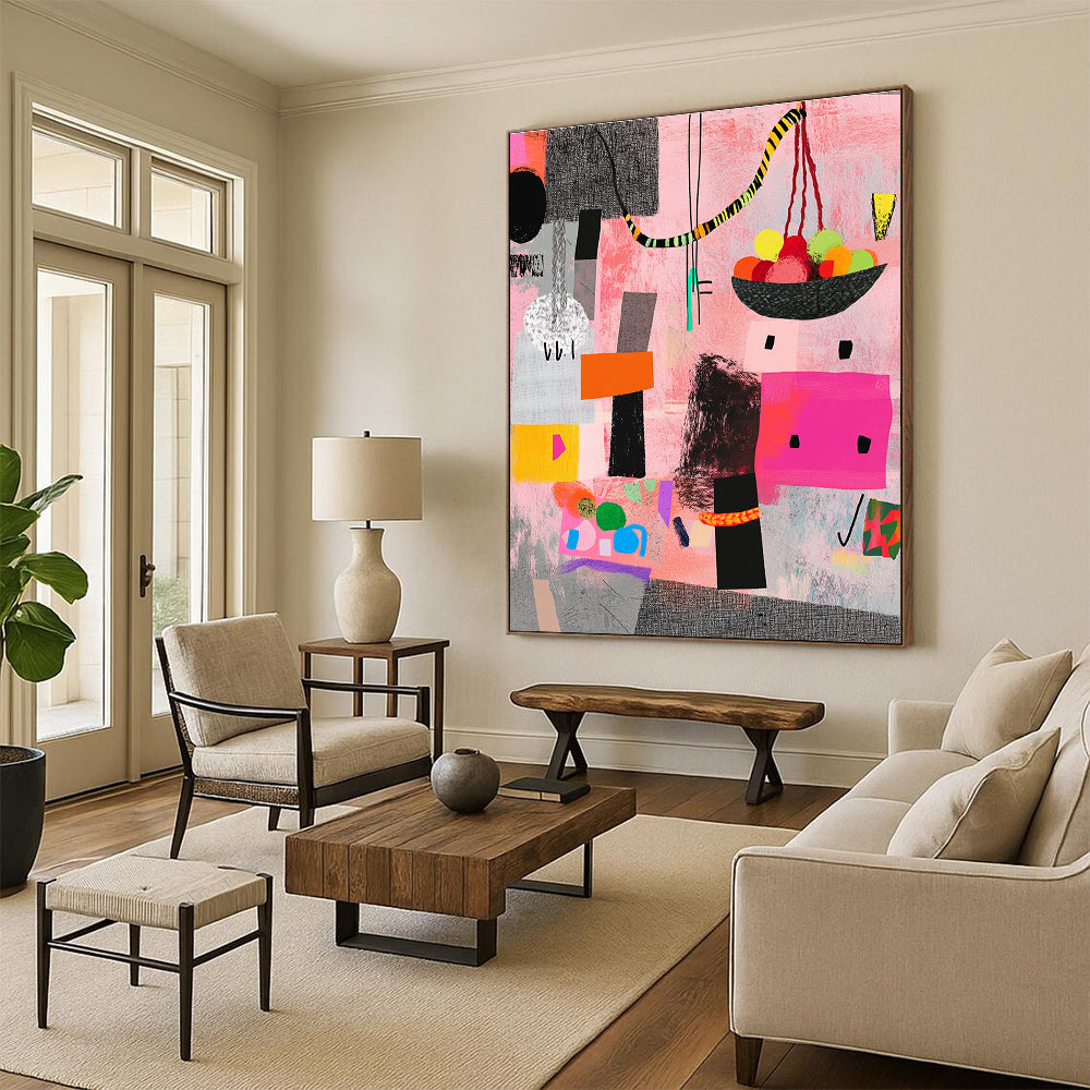 Pink and Colorful Abstract Shapes Painting of Lively Creativity GAB0098