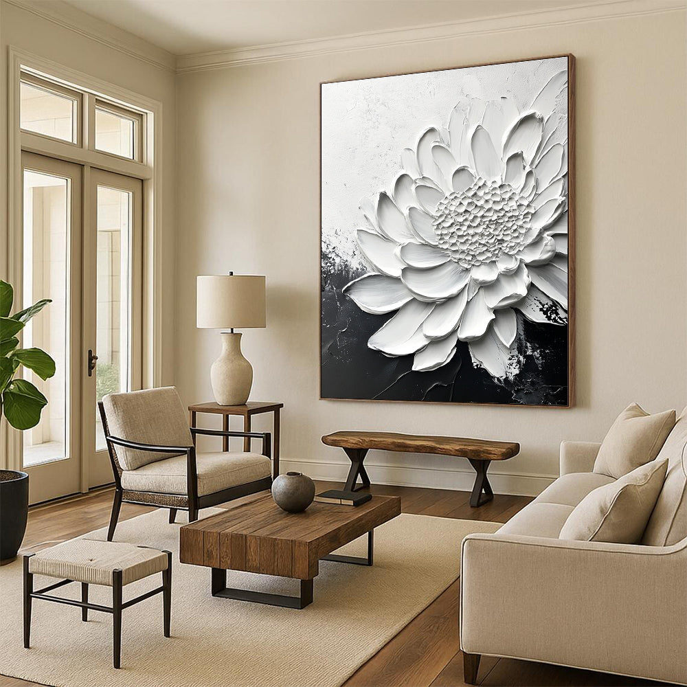 Large White Daisy Abstract Painting for Minimalist - Inspired Gardens GAB1006