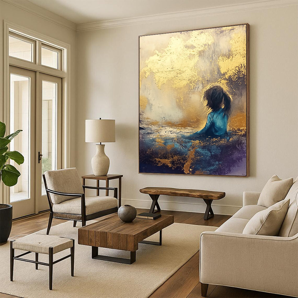 Girl in Golden Light Abstract Painting for Serene Bedrooms GAB0794