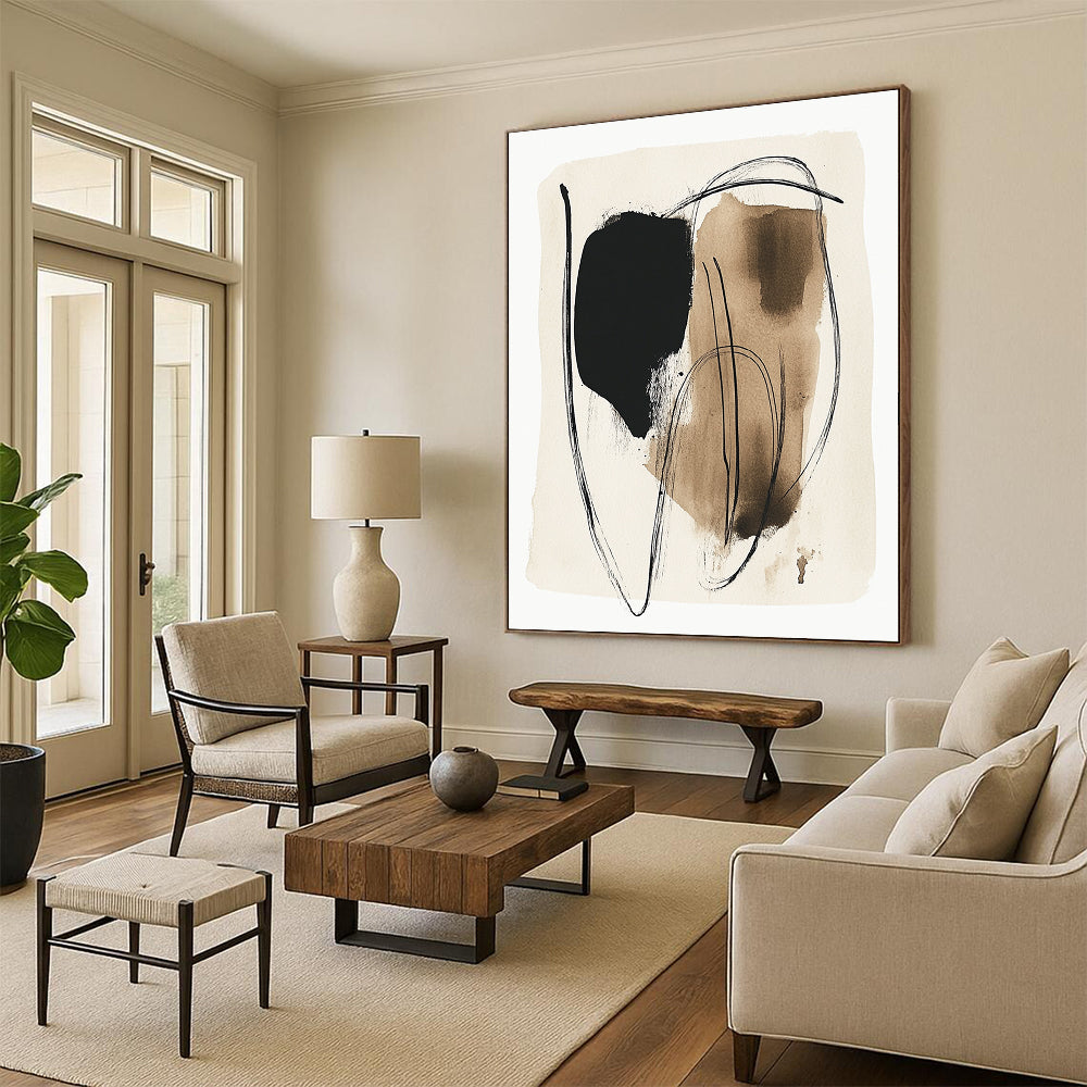 Black and Brown Ink Strokes Bold Abstract Painting for Modern Offices GAB1511