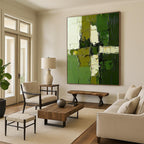 Green White Geometric Abstract Painting with Textured Precision WINK606