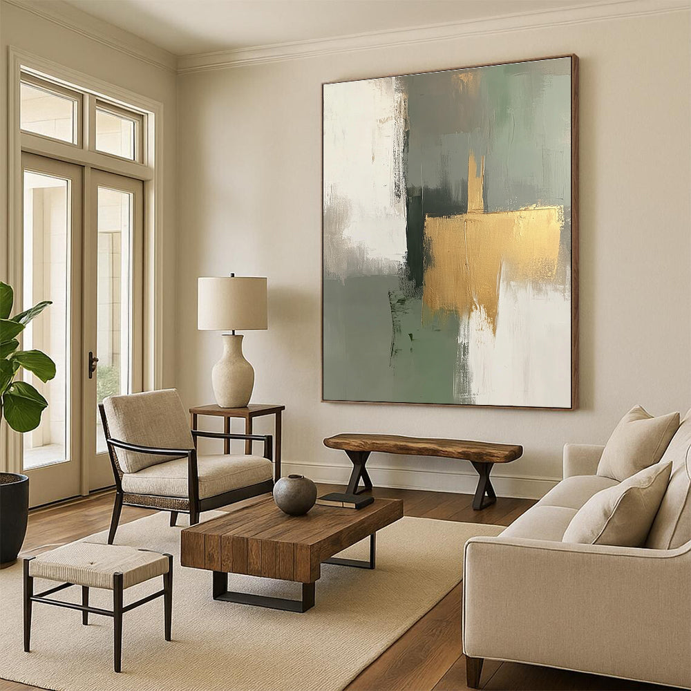 Green Gold Gray Abstract Painting with Natural Elegance WINK558