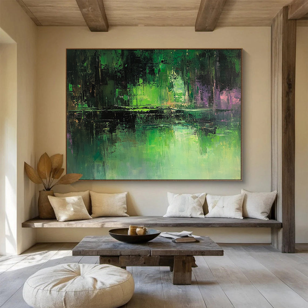 Forest Reflection Abstract Painting with Deep Greens and Purples ABS267