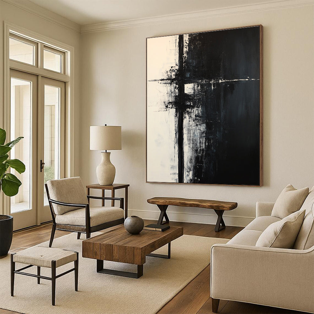 Black and White Cross Abstract Painting for Edgy Office Spaces GAB0837